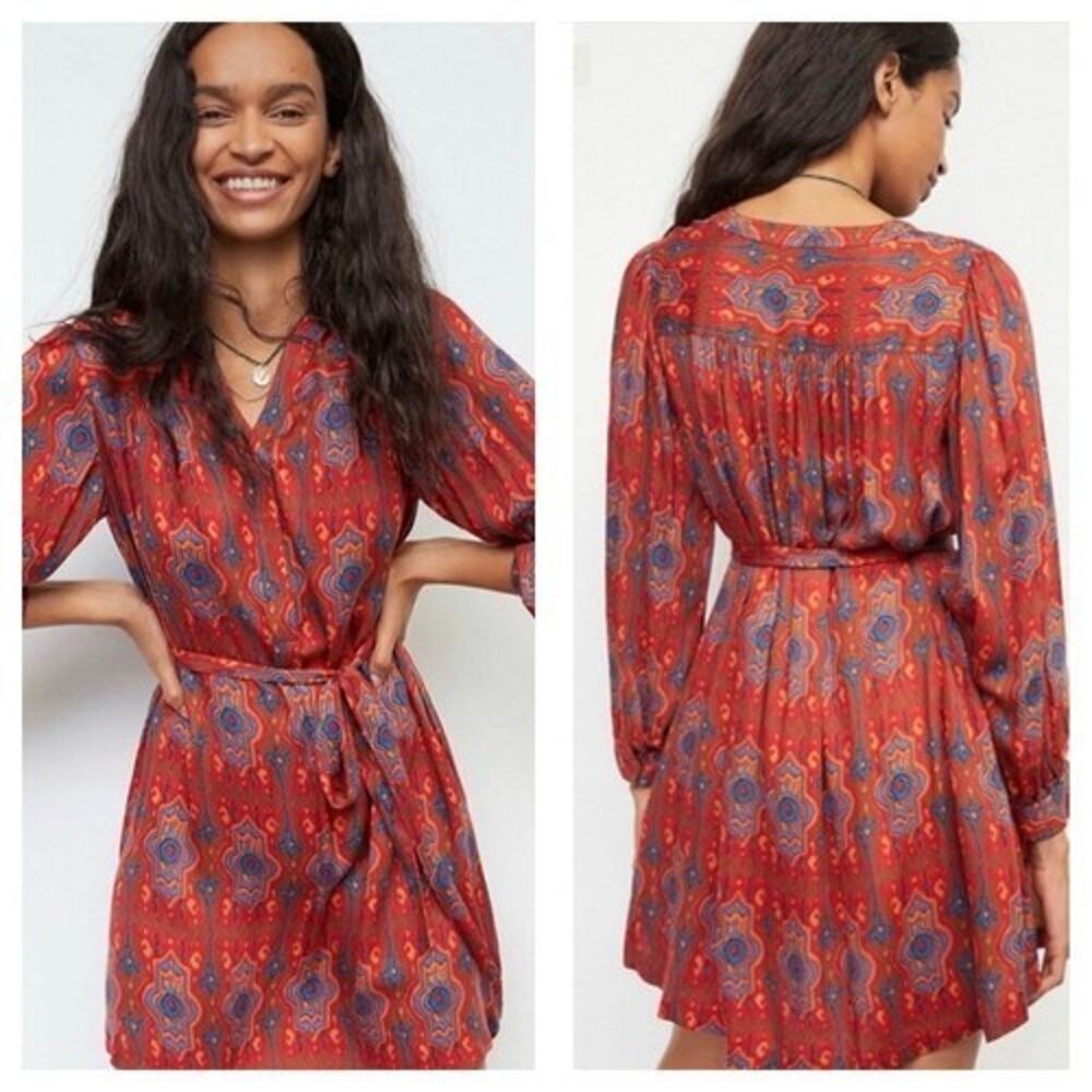 Anthropologie TINY Rosemary Red Motif Tunic Dress Size XS Boho Mini Anthro